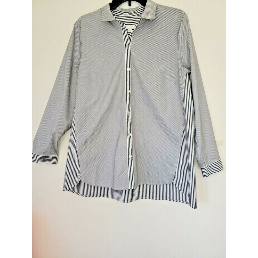 J.JILL Womens Top Gray Striped Long Sleeve Button Down Hi-Low Size Large